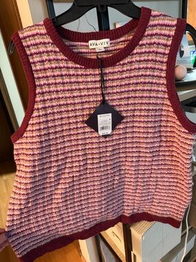 Ava & Viv Retro Striped Knit Sweater Vest in Pink and Berry NWT